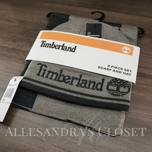 Timberland Hat Beanie & Scarf Light Grey Heather/Charcoal Reversible Jacquard